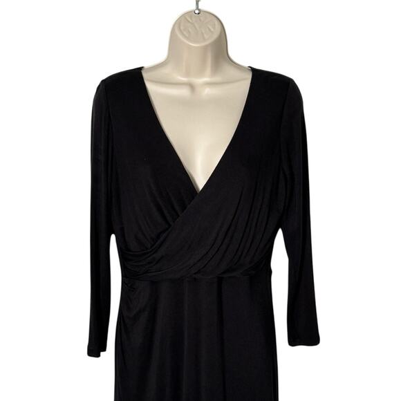Ann Taylor LOFT Faux Wrap Black Ruched Midi Dress Size M - Picture 5 of 7